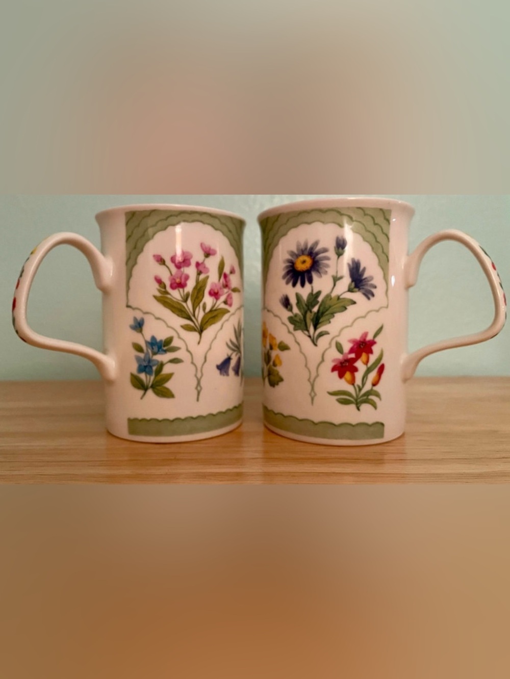 Vintage Roy Kirkham Chelsea Botanical Fine Bone China Mugs from 1998 England